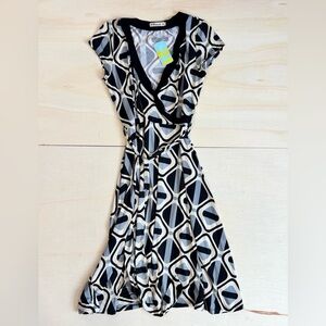 VTG Forever 21 Geometric Print Faux Wrap Midi Dress - Size L